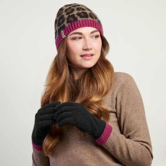 totes toasties® Ladies Cable Hat & Glove Gift Set Leopard / Black Mix